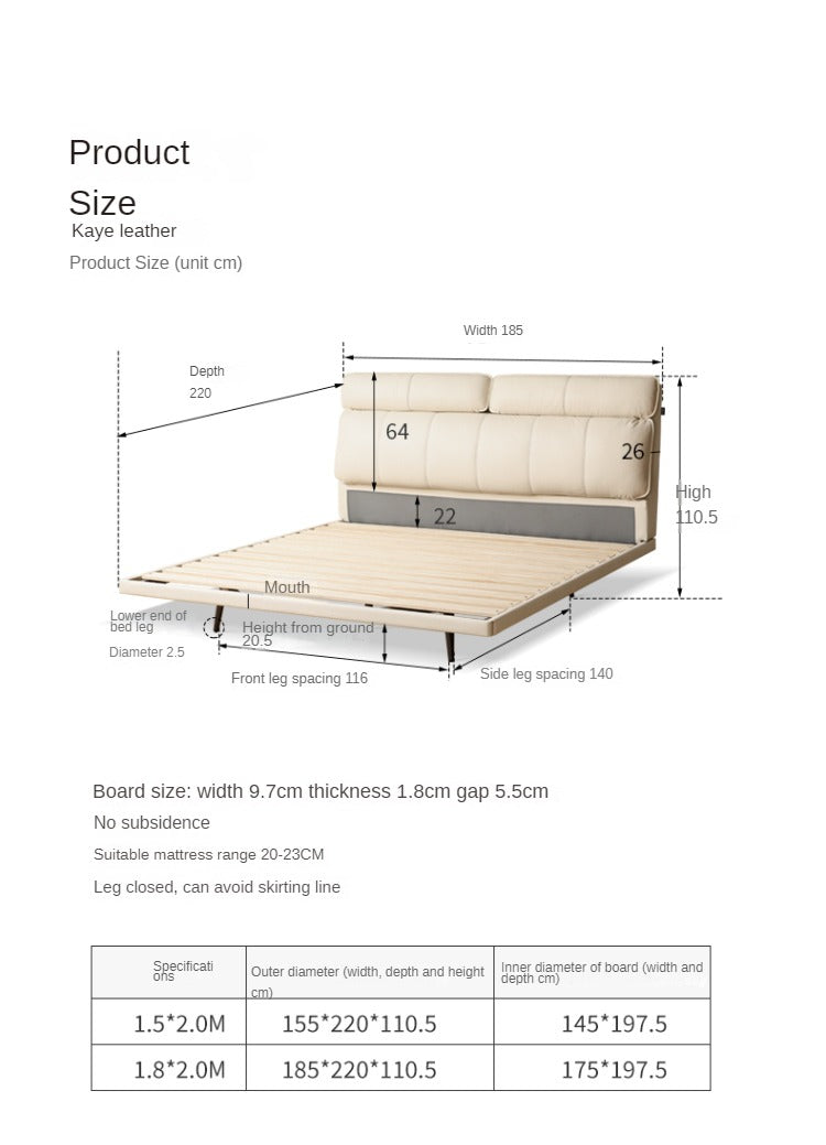 Genuine Leather Bed Milk Suspended Bed Head Layer Cowhide Wedding Bed