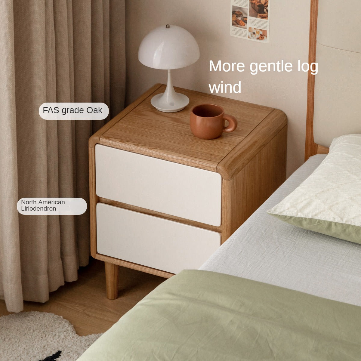 Oak Solid Wood, Solid RubberWood Nightstand
