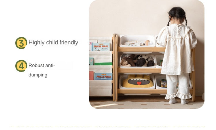 Poplar Solid Wood Children's Floor-standing Multi-layer Storage Rack.