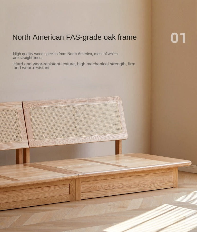 Oak Solid Wood dual-use Fabric Storage Sofa.