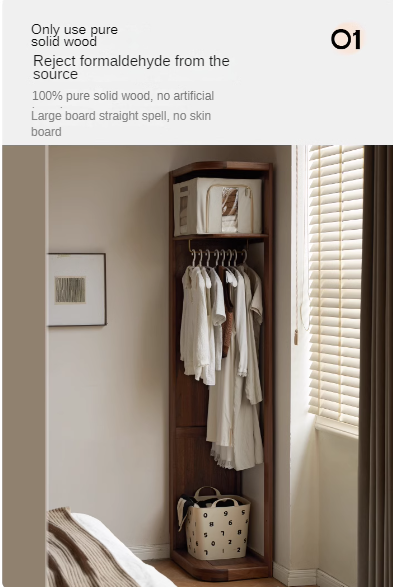 Black Walnut Solid Wood Storage Rack Floor Corner Hanger.