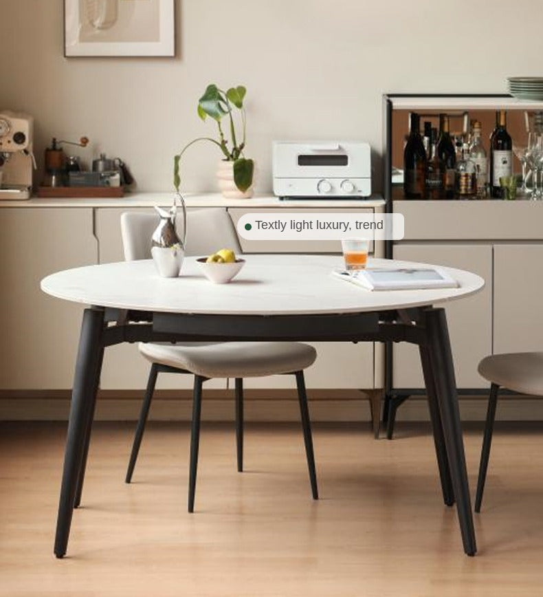 Folding Rock Table Metal Legs Light Luxury Round Dining Table