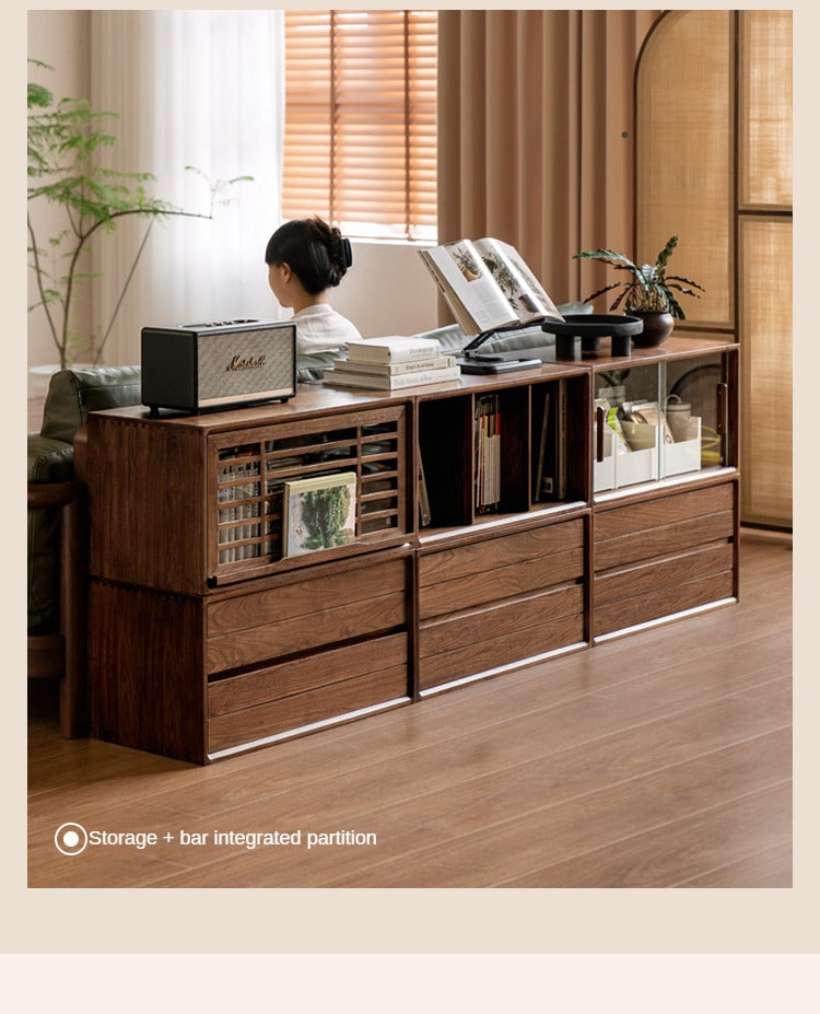 Black Walnut Solid Wood Free Combination Multifunctional Bookcase.