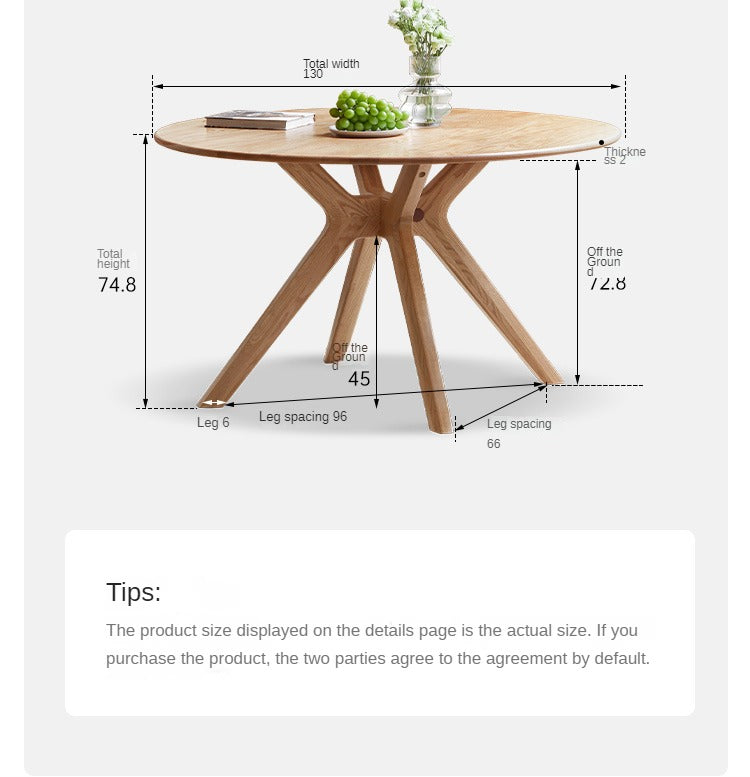 Oak Solid Wood Modern Minimalist Style Round Dining Table