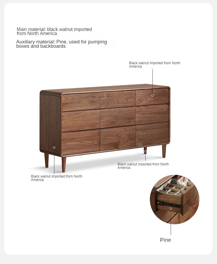 Black Walnut, Poplar Solid Wood Storage Cabinet Chest of Drawers