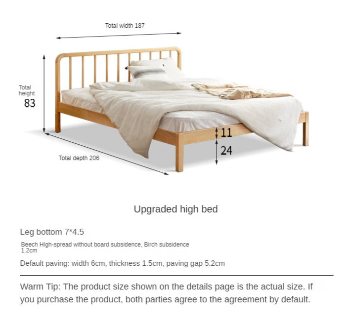 European Beech Solid Wood Bed Modern Simple