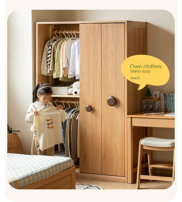 Oak Solid Wood Children's Sliding Door Wardrobe