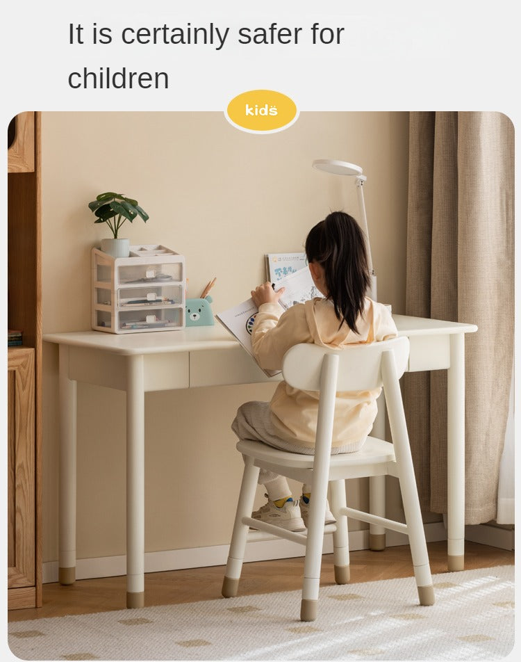 Poplar Solid Wood, Solid Rubberwood Kids Elevated Learning Cream Drawer Table