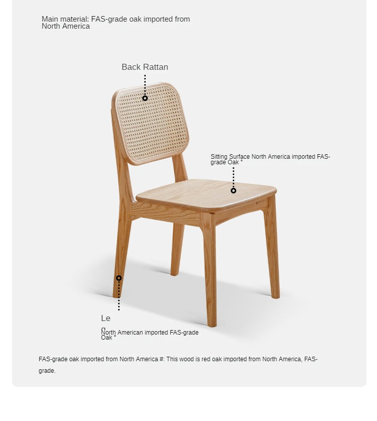 4 pcs - Oak, Ash Solid Wood Rattan Dining Chair