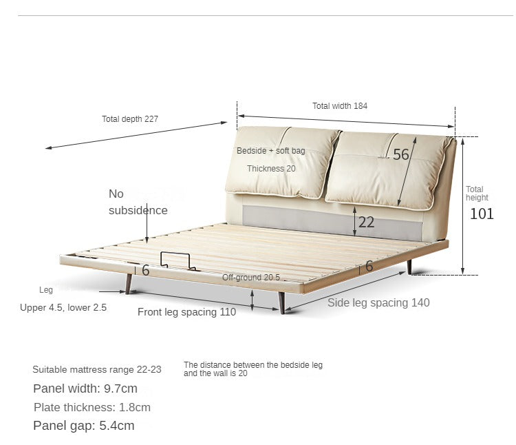 First Layer Cowhide Upholstered Suspension Down Bed Cream Style Elephant Ear Bed