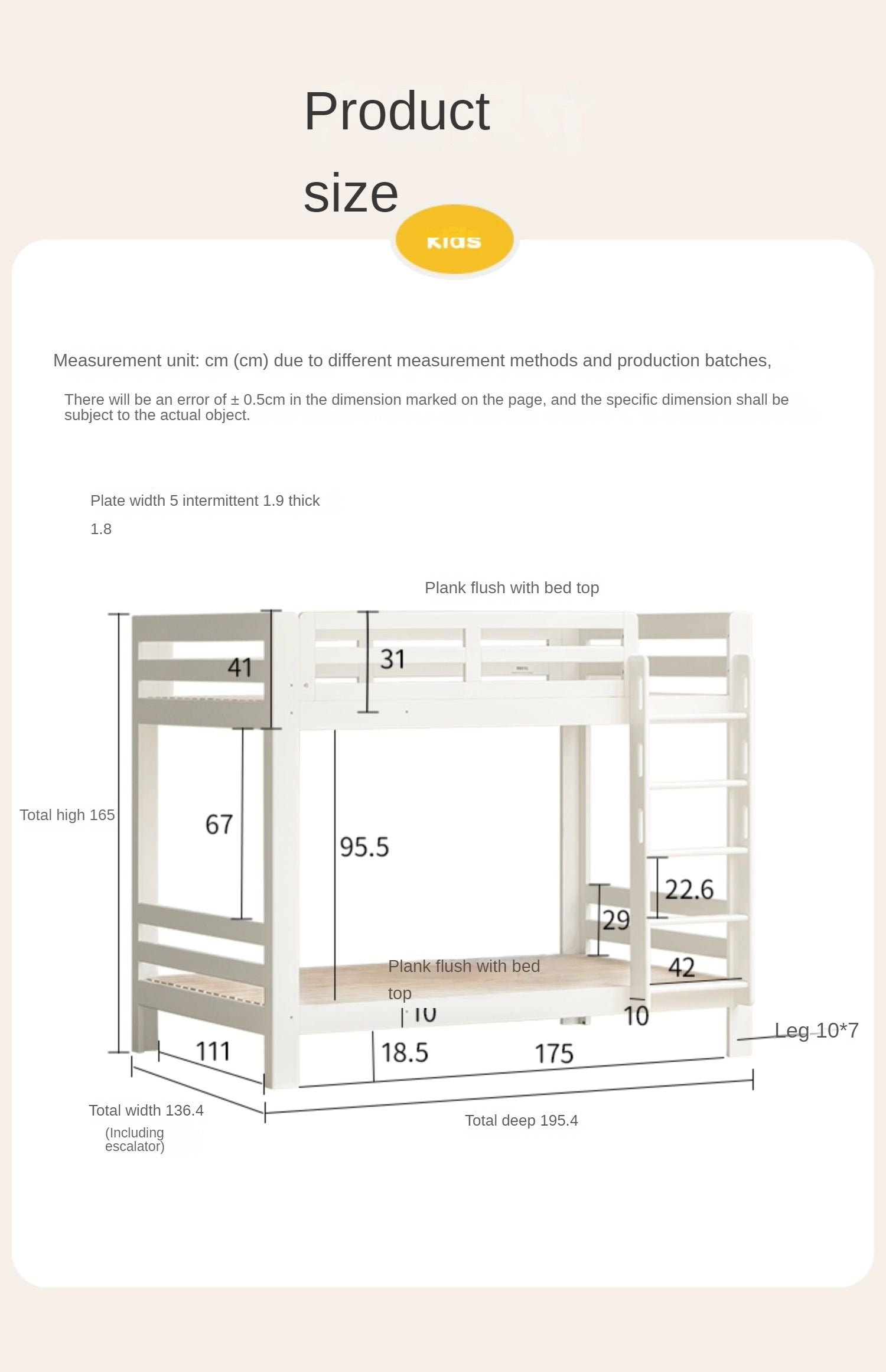 Rubber wood, Beech Solid Wood Children's Bunk Bed Cream Style White.
