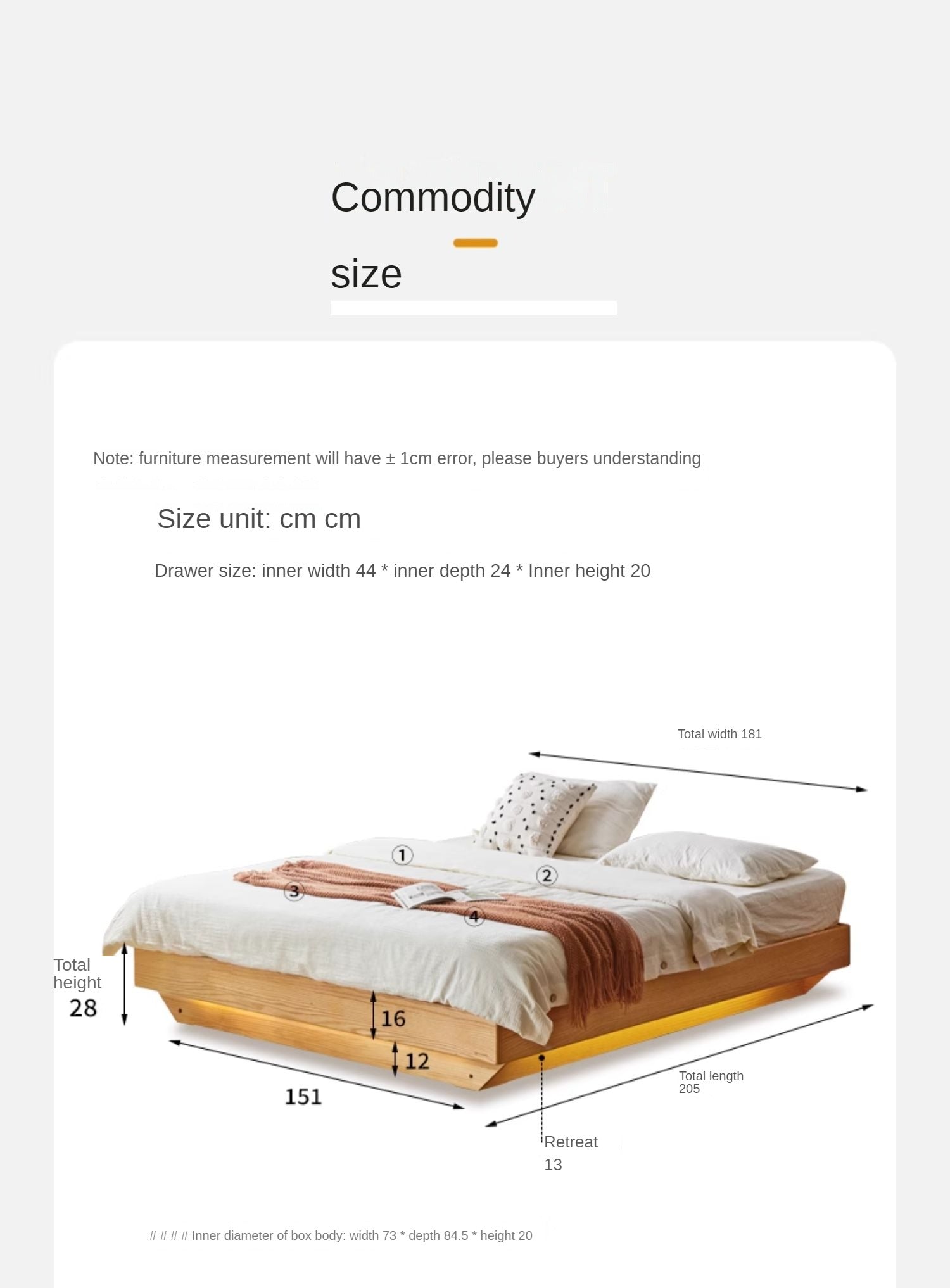 Oak solid wood platform bed, headboard-free bed suspension bed.
