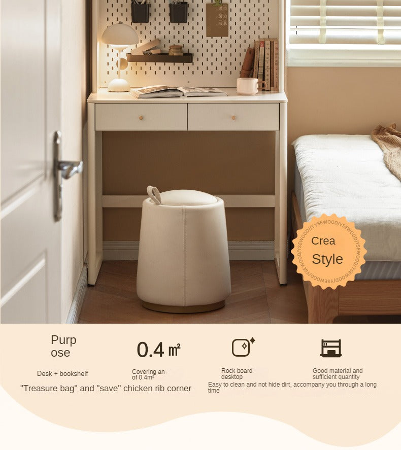 Poplar Solid Wood Rock Board Desk Bookshelf Integrated White Cream