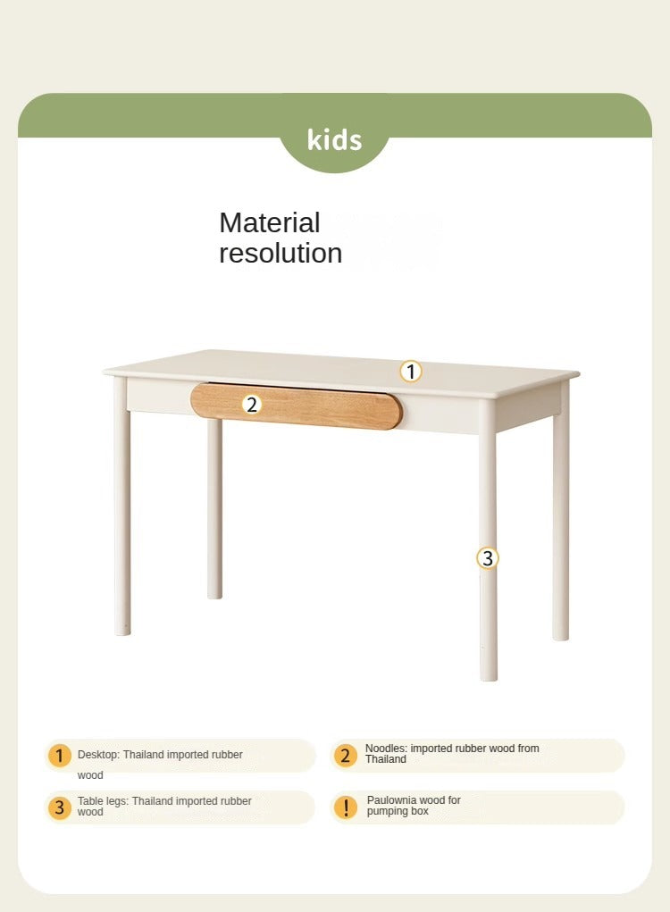 Rubber Solid Wood Cream Style Kids Writing Desk.