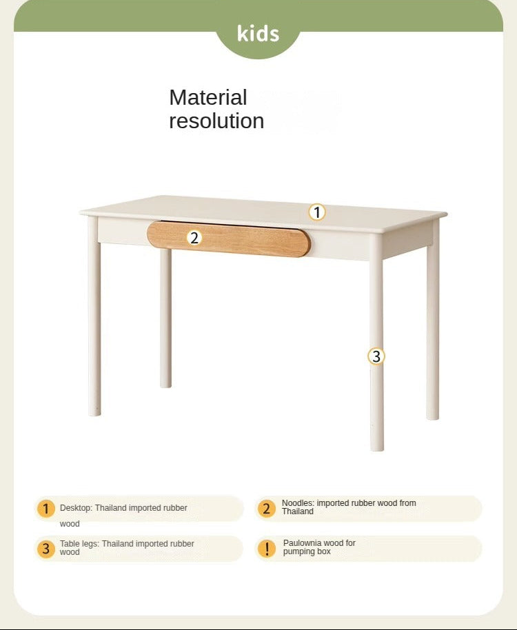 Solid RubberWood Cream Style Kids Writing Desk