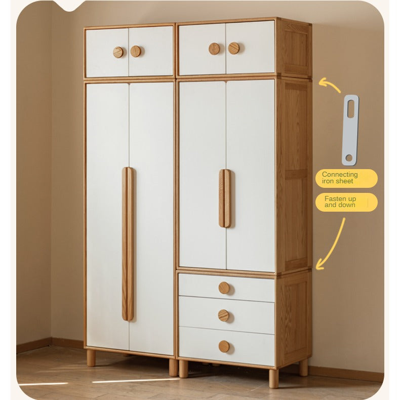 Oak Solid Wood Children's Wardrobe Combination Storage Cabinet