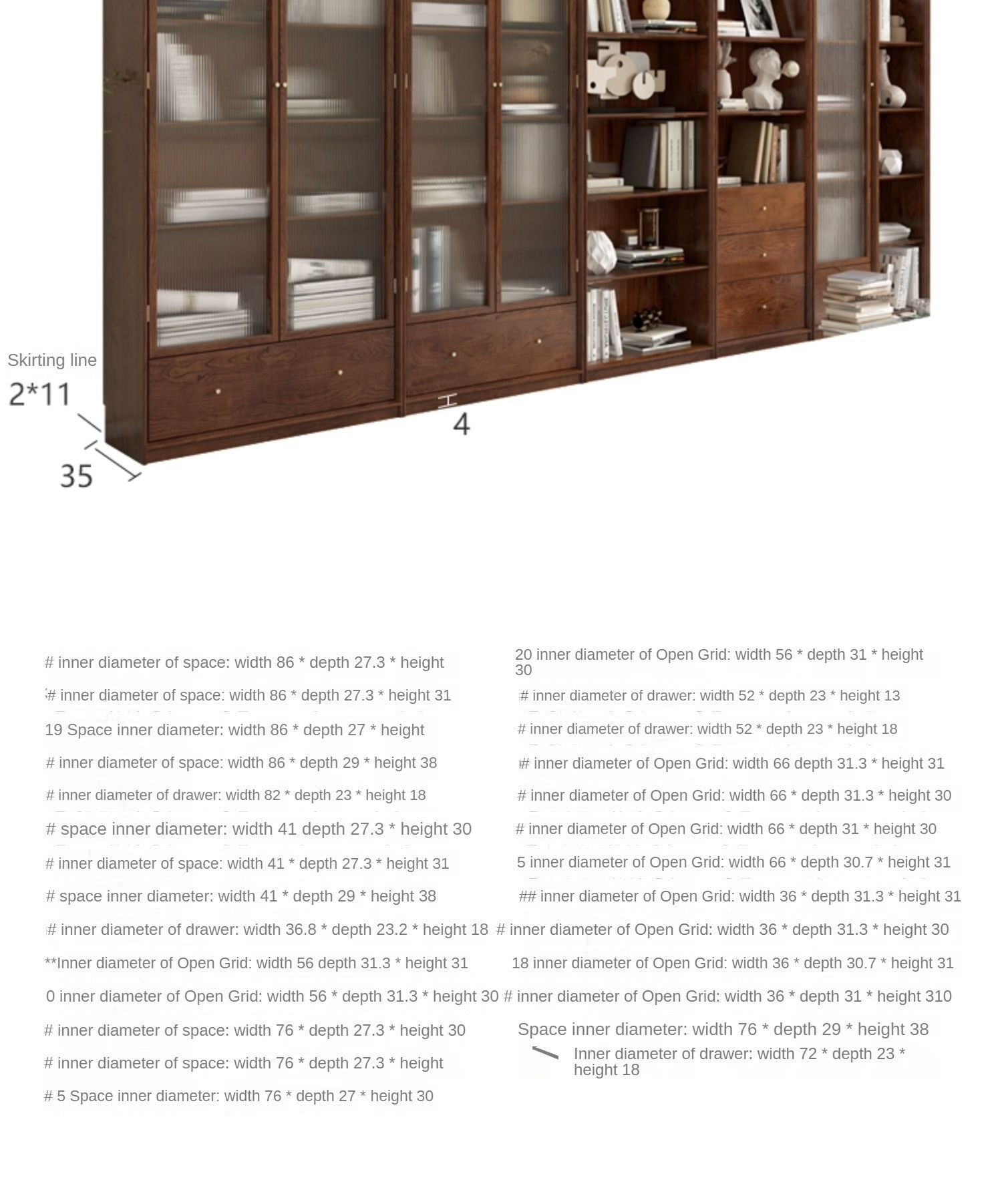 Oak, Ash Solid Wood Dust-Proof Glass Door Wall Floor-to-ceiling Bookshelf