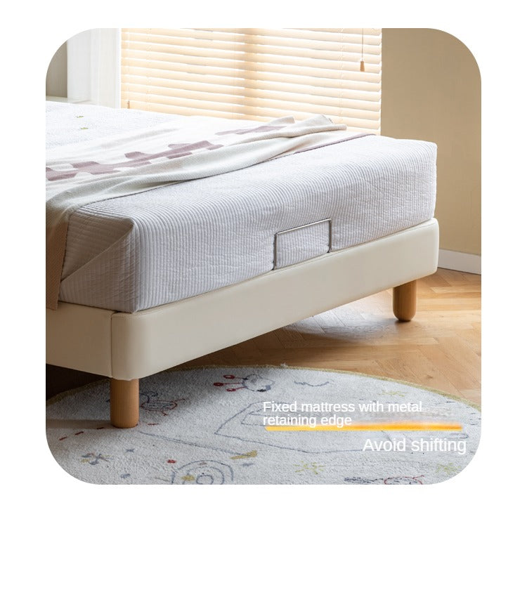 Children's Bed Modern Simple White Cream organic leather<