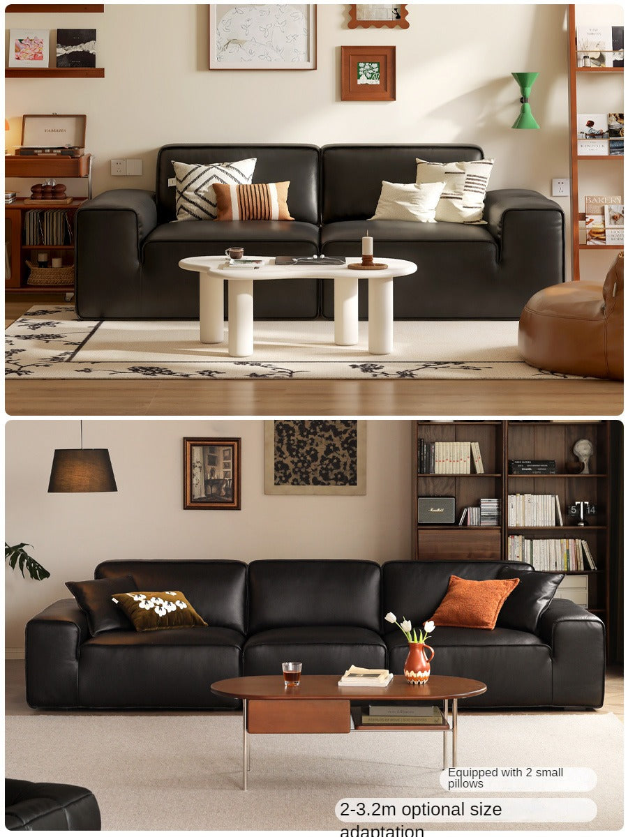 Top-grain Cowhide Leather Black Sofa.