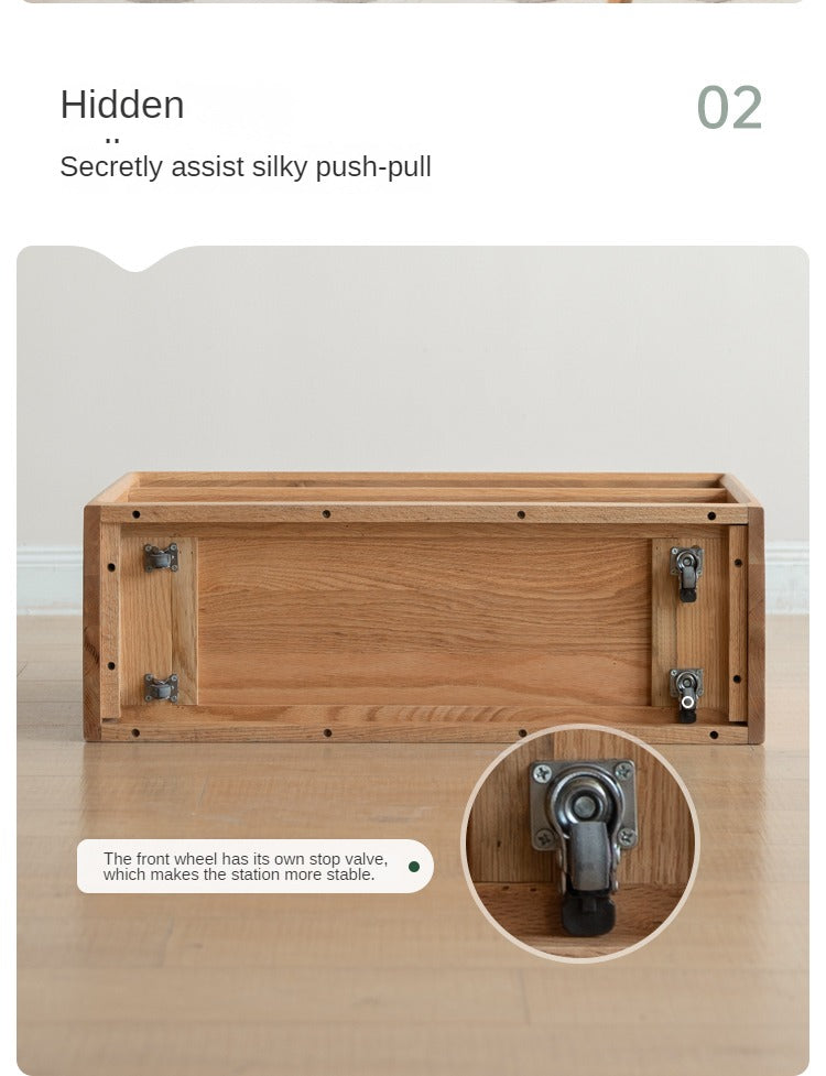 Oak Solid Wood Wheel Side Table