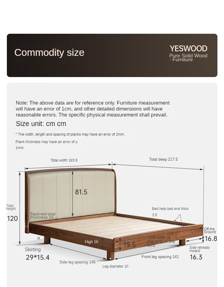 Black Walnut, Ash Solid Wood leather Simple High Soft Back Bed