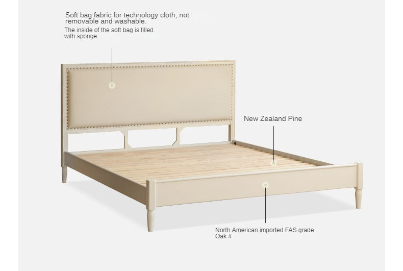 Oak Solid Wood Technology Fabric Soft Bed