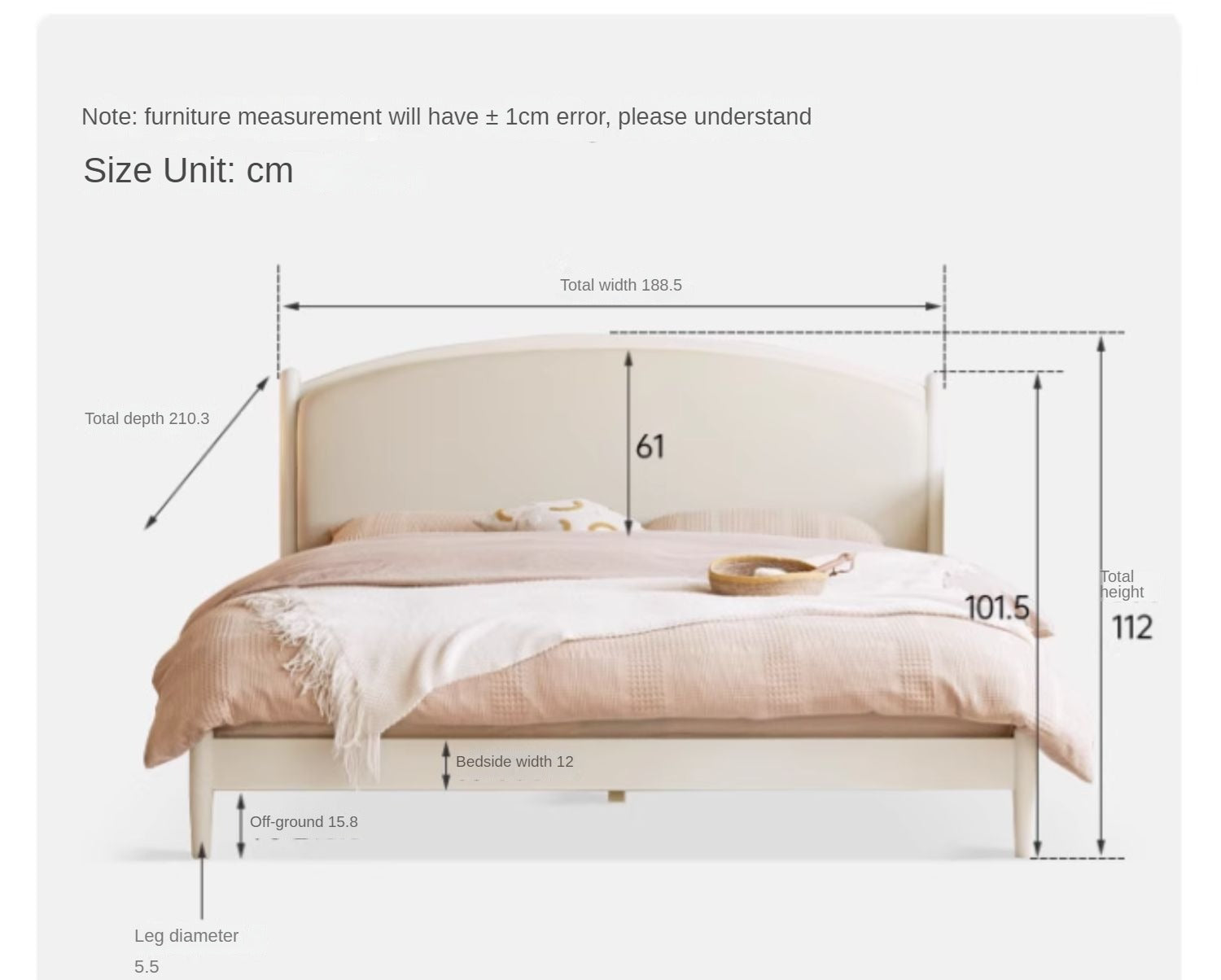 Cherry Solid Wood Bed Technology Сloth Cream Style