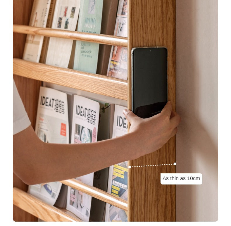 Oak, Beech Solid Wood Wall-mounted Ultra-thin Bookshelf