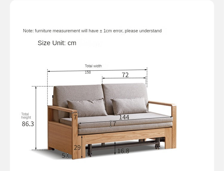 Oak, Ash Solid Wood Sofa Bed Modern Multifunctional.