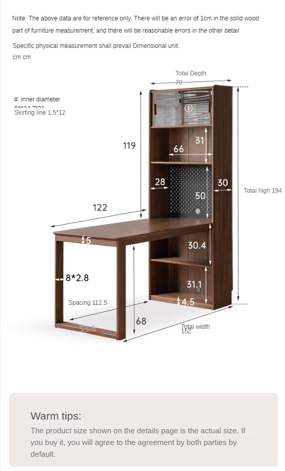 Black Walnut Solid Wood Light Luxury Style Storage Cabinet Integrated Office Desk.