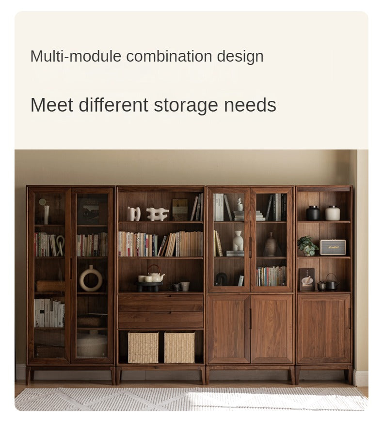 Black Walnut, Ash Solid Wood Combination Dust-Proof Glass Door Bookshelf