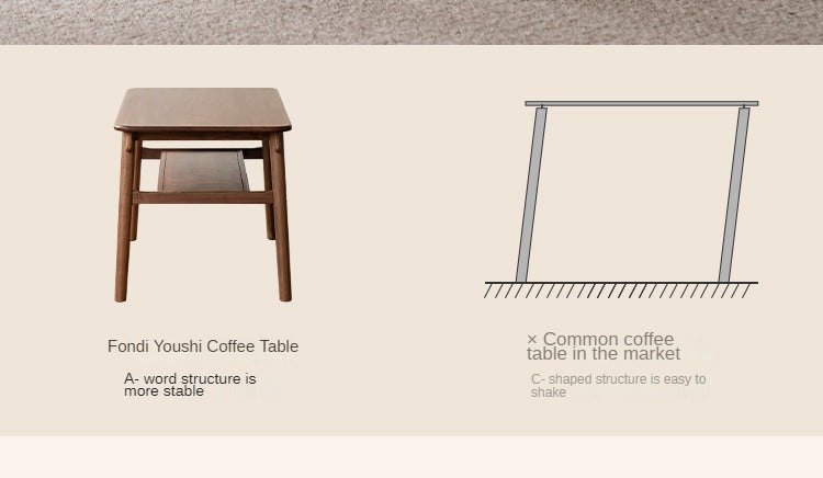 Ash, Black Walnut Solid Wood Double-Layer Coffee Table