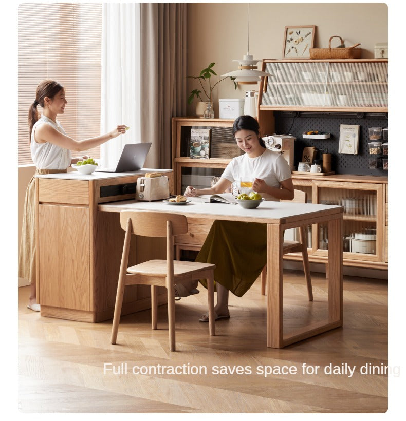 Oak Solid Wood Telescopic Island Rock Plate Dining Table