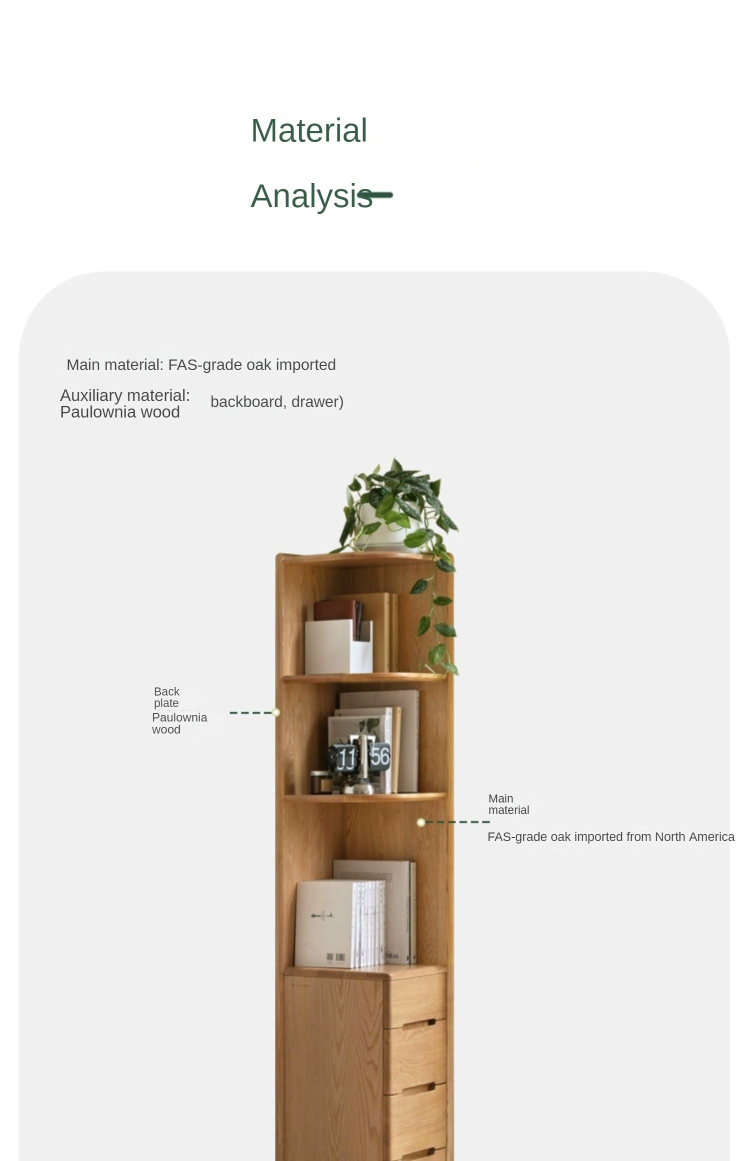 Corner cabinet floor-to-ceiling bookcase Oak solid wood"