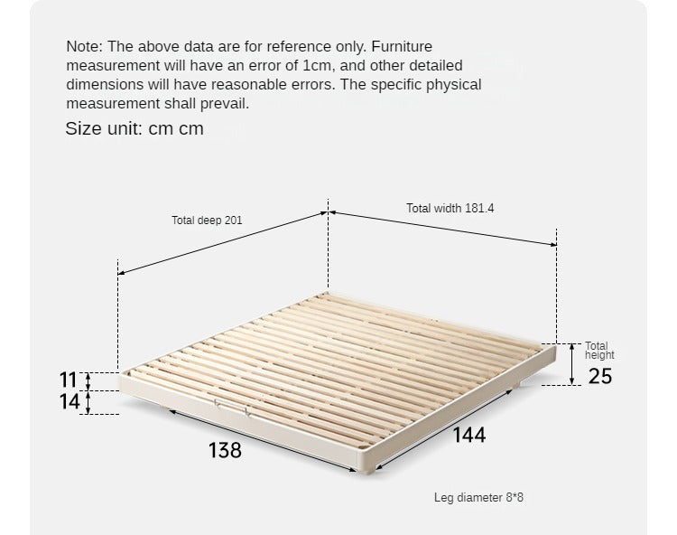 Rubberwood Solid Wood White Cream Platform Bed, Headboard-Free Bed