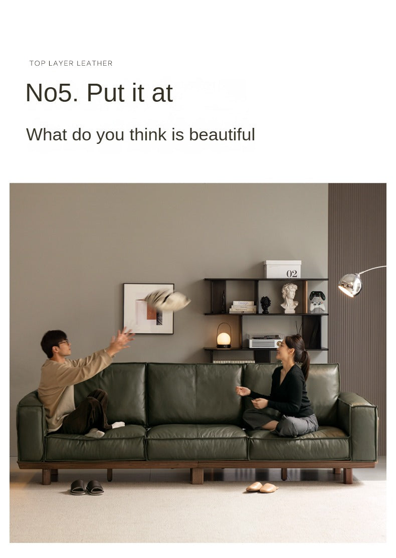 Black Walnut Solid Wood Leather Sofa.