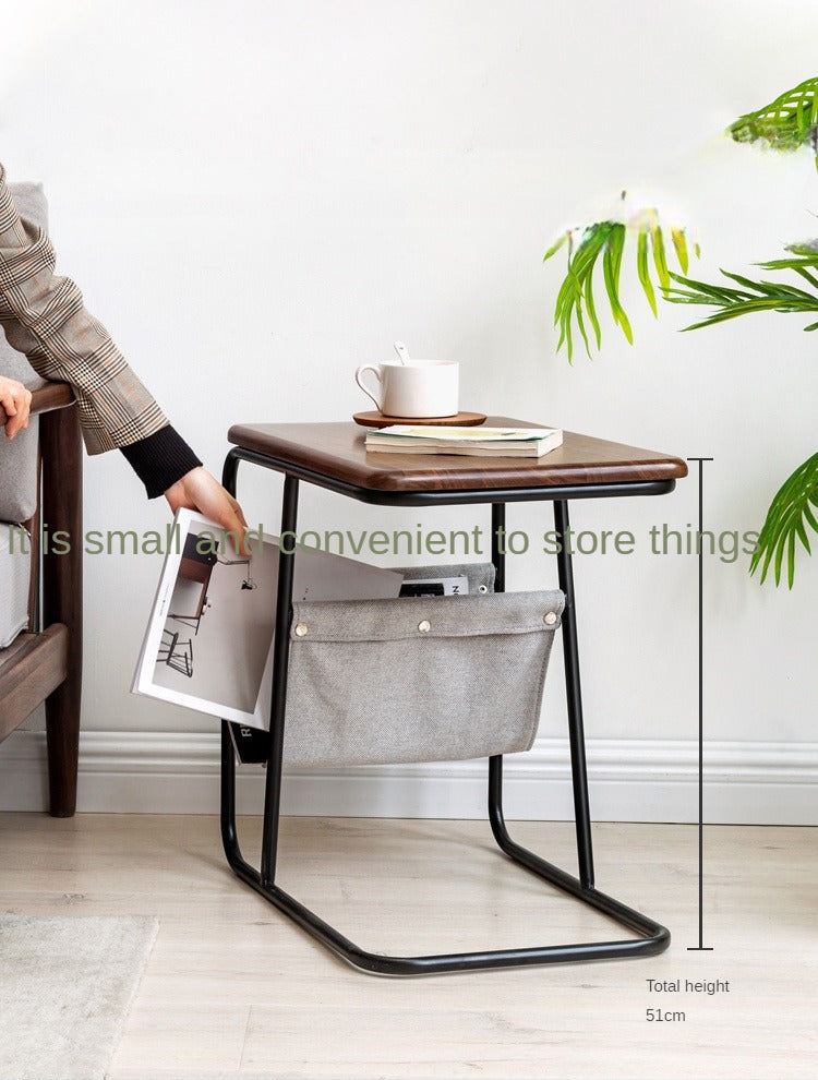 Black Walnut, Oak Solid Wood C-shaped Iron Side Table