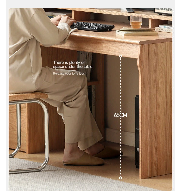 Oak, Cherry Solid Wood Desk Bookshelf Integrated Warm Light