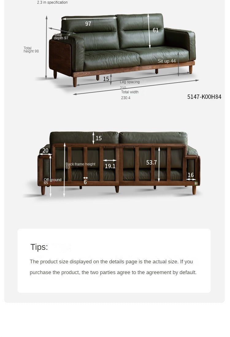 Black Walnut, Ash, Solid Sandalwood Wood Sofa with Genuine Top-Grain Yellow Cowhide Leather,fabrics