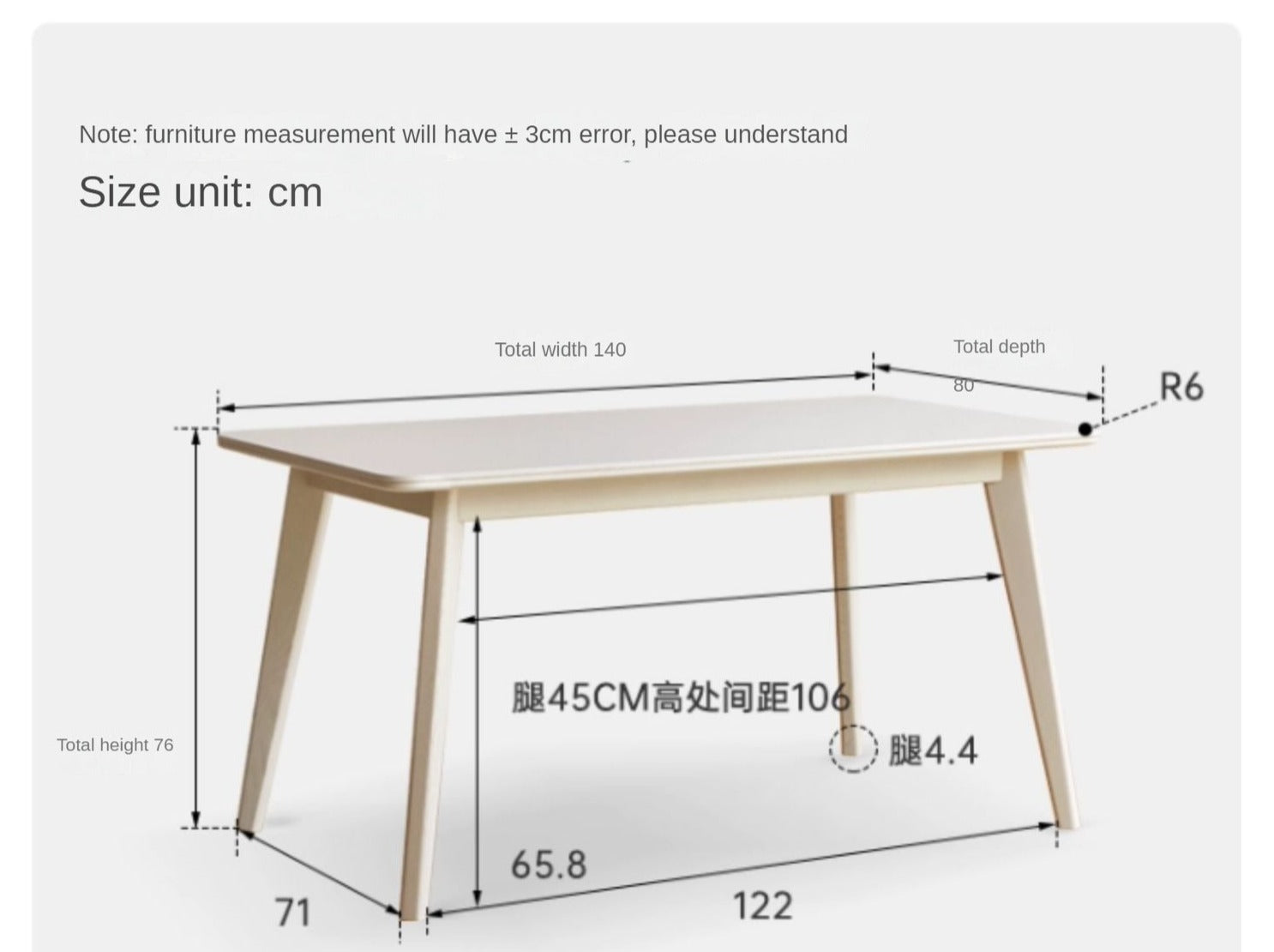 Slate dining table cream wind white Birch solid wood"