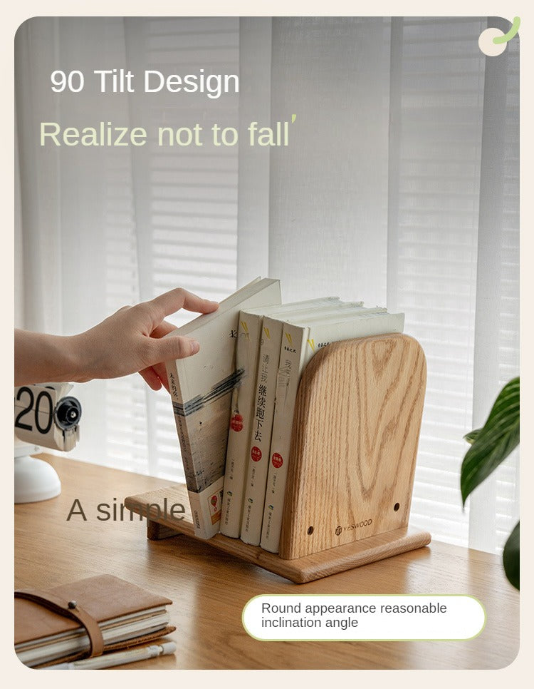 Oak, Solid Rubberwood Modern Desktop Small Bookshelf
