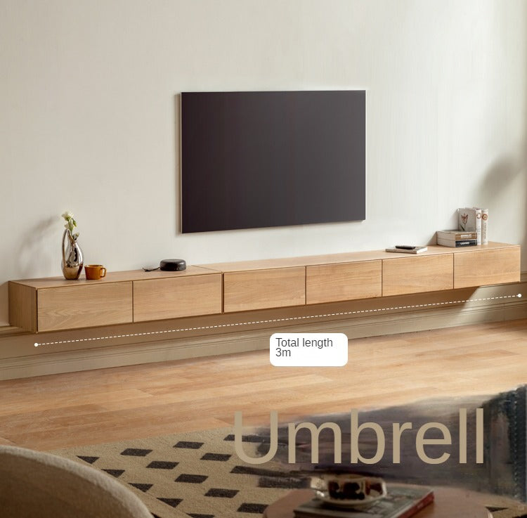 Oak Solid Wood TV Cabinet Hanging LED Lights.