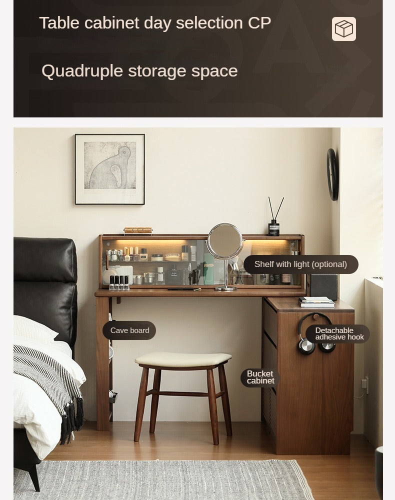 Black Walnut, Sandawood Light Luxury Retractable Vanity Table.