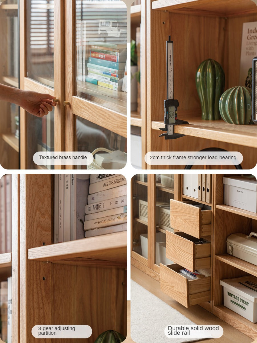 Oak, Solid Rubberwood Modern Bookcase Storage