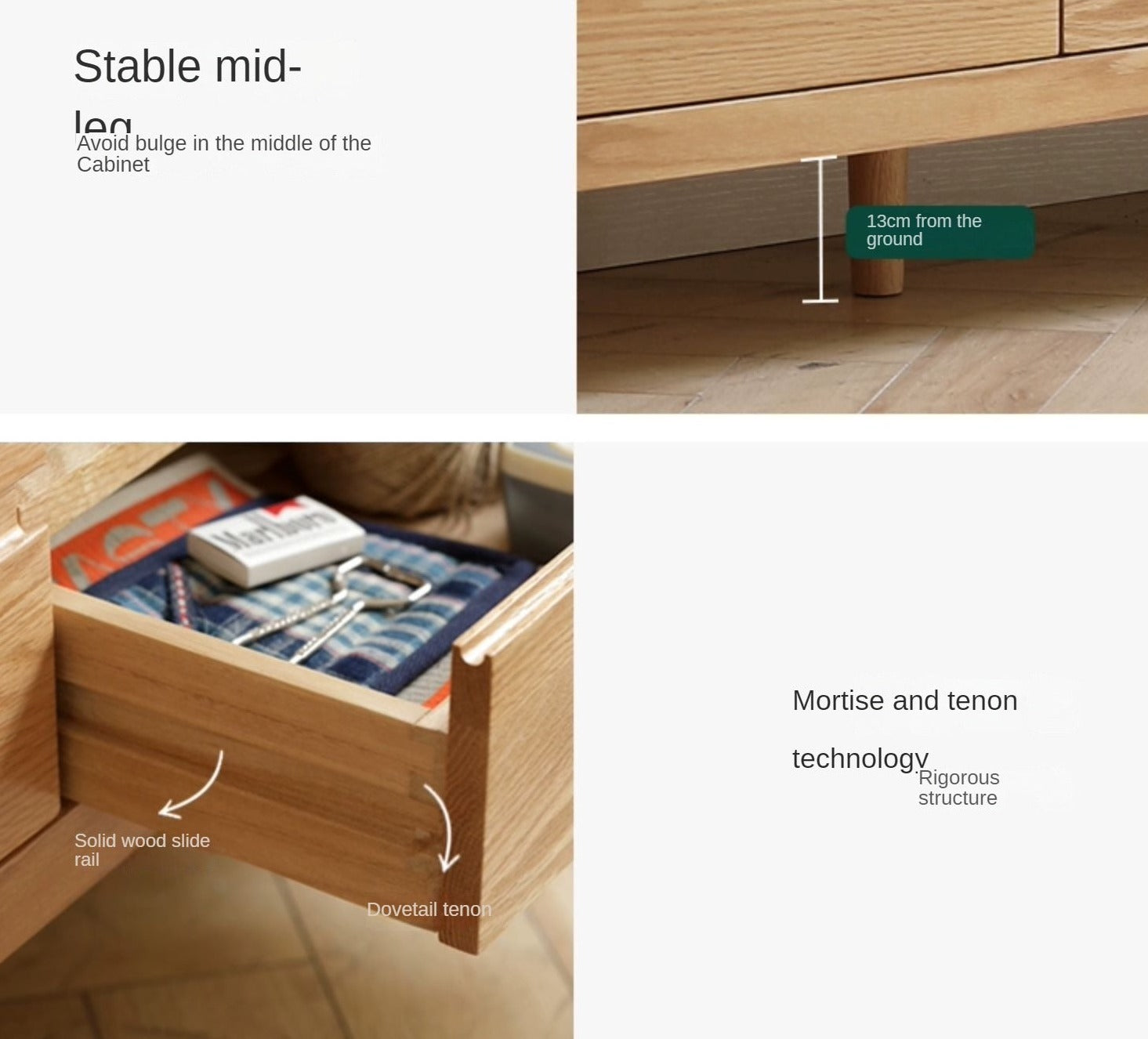 Oak, Solid Rubberwood Modern TV Stand