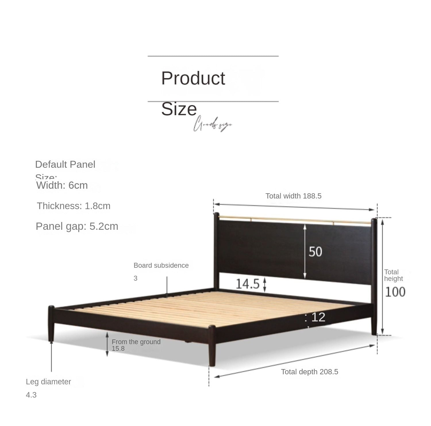 Oak Solid Wood Black Retro American Bed