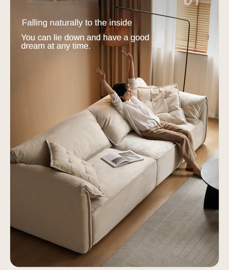 Fabric Modern Tofu Block Elephant Ear Down Sofa.