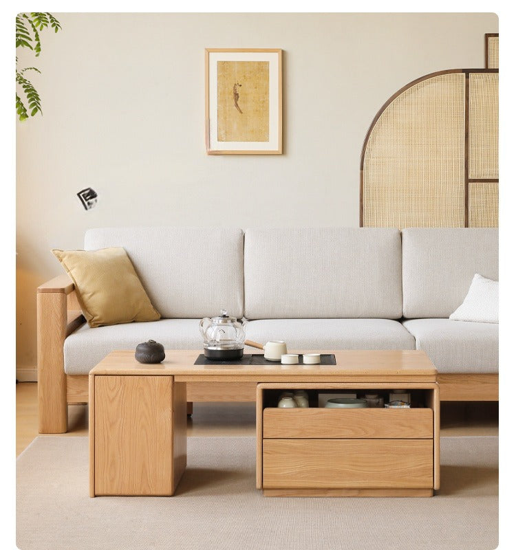 Oak, Black Walnut Solid Wood Retractable Modern Tea Table