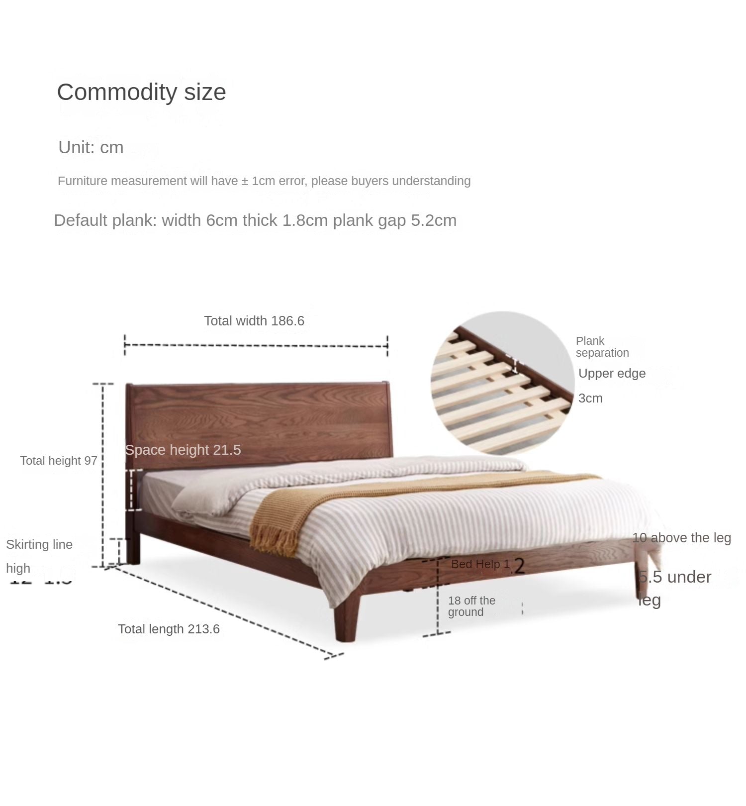 Oak solid wood bed modern simple Nordic bed