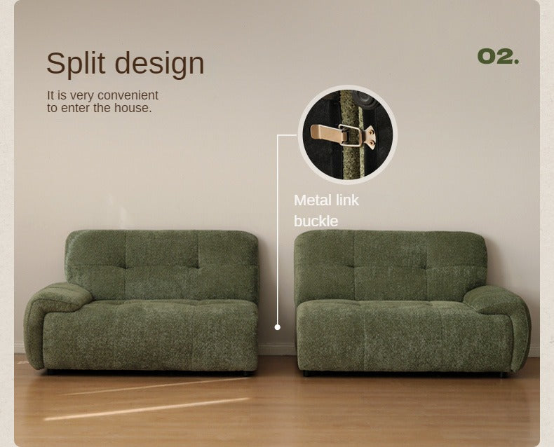 Fabric Sofa Retro High Back Four-Person Straight Sofa